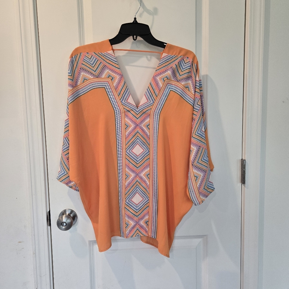 Rose + Olive Orange Geometric Women's Top Size Medium Nwt